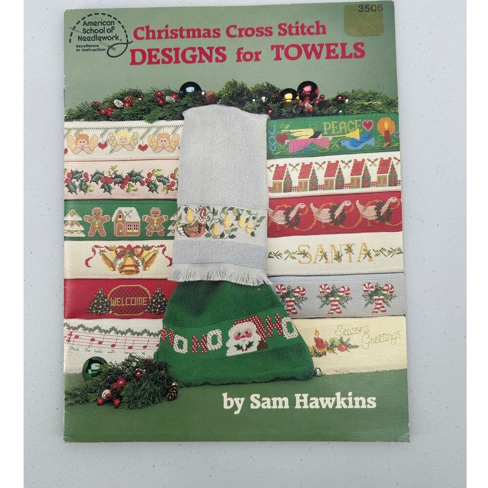 Vtg Christmas Cross Stitch Pattern Book Designs Towels Kitchen Holiday Borders